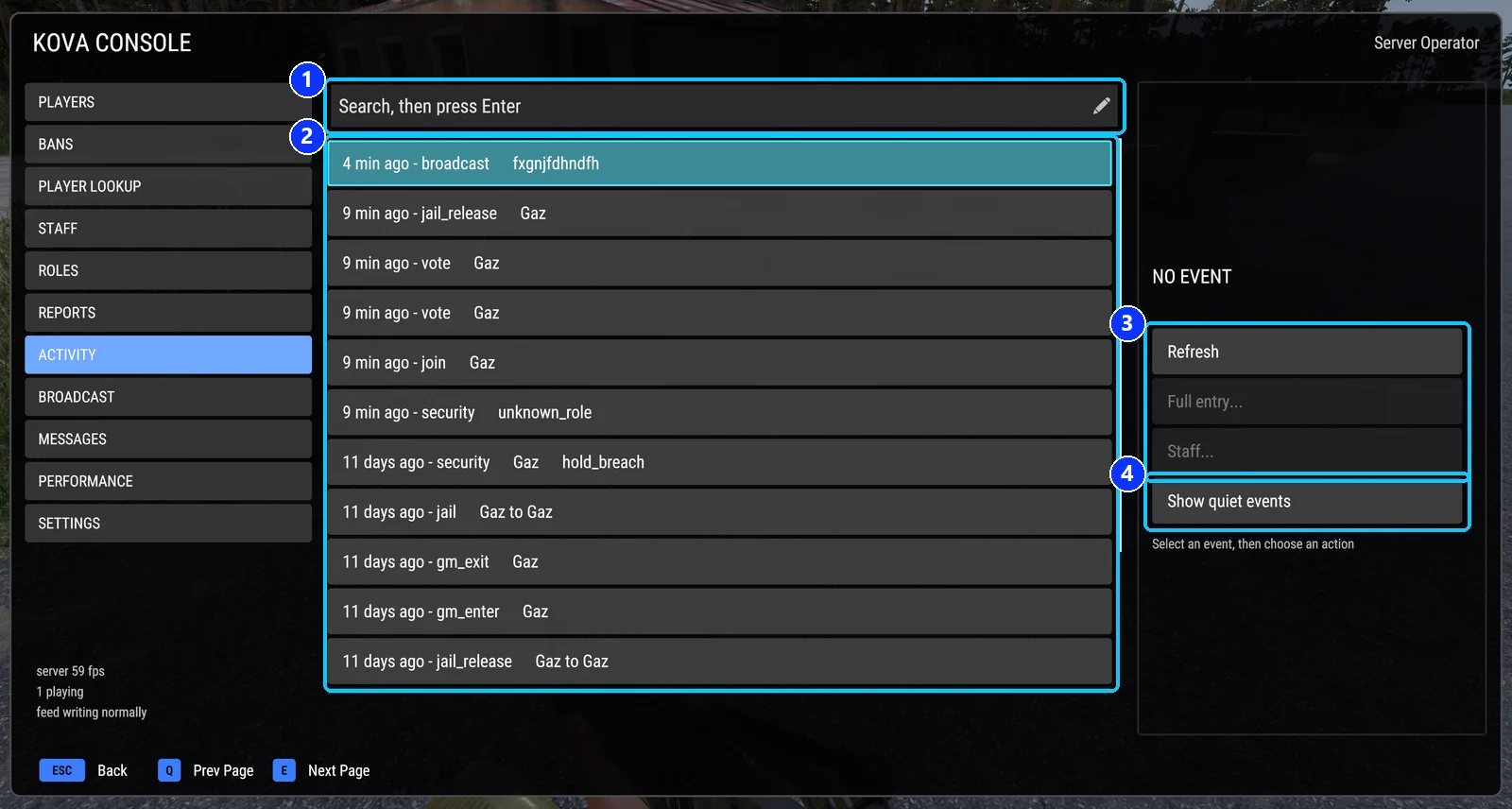 The Activity page
